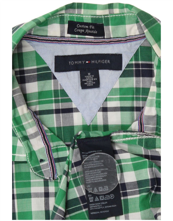 Tommy Hilfiger Mens Short Sleeve Custom Fit Shirt Medium Green Check Cotton