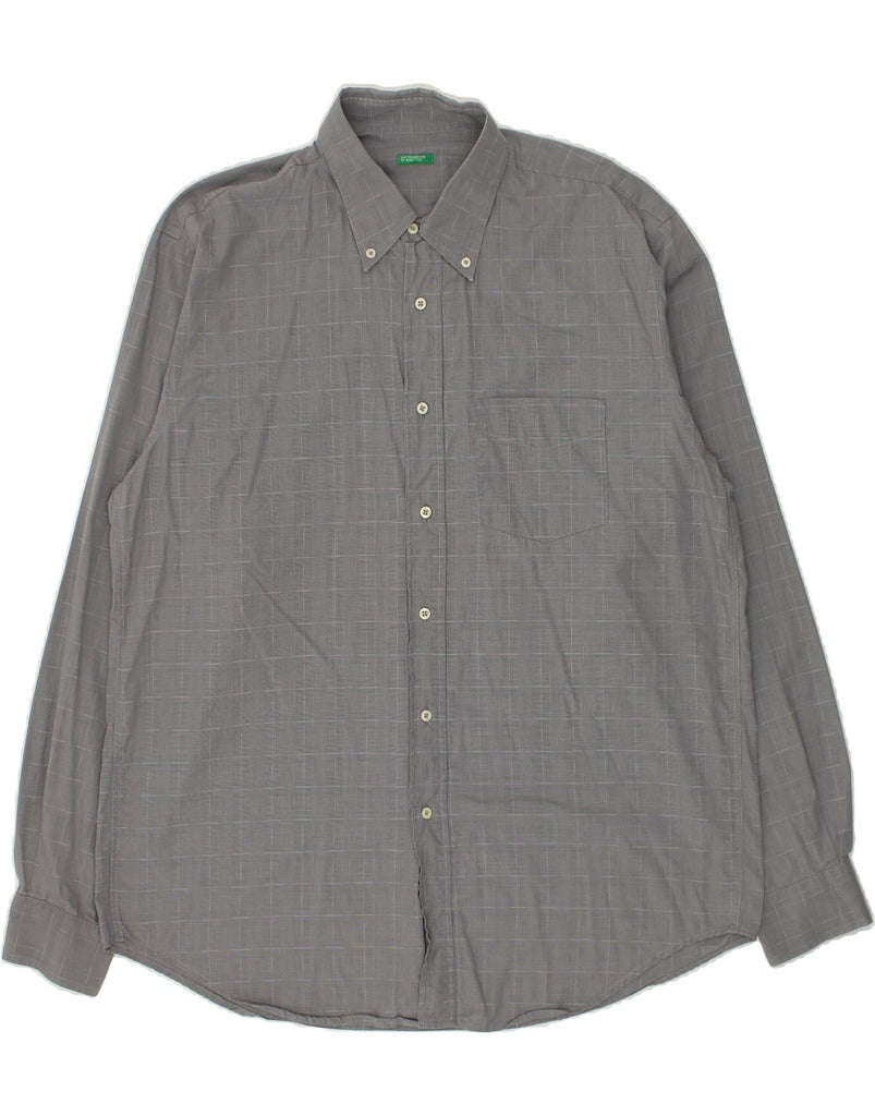 BENETTON Mens Shirt Large Grey Check | Vintage Benetton | Thrift | Second-Hand Benetton | Used Clothing | Messina Hembry 