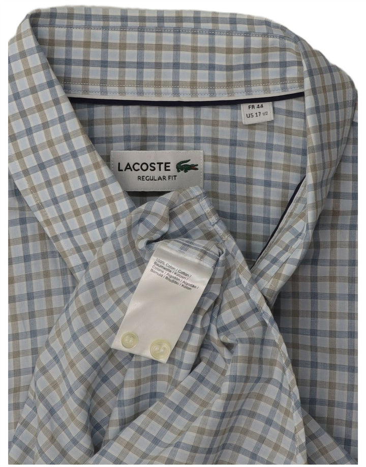Lacoste Mens Regular Fit Shirt Size 44 17 1/2 XL Blue Check Cotton