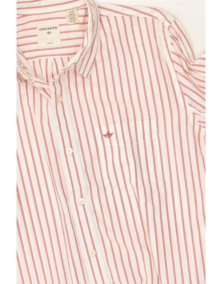 DOCKERS Mens Slim Fit Shirt Medium Red Striped Cotton Vintage Dockers and Second-Hand Dockers from Messina Hembry 
