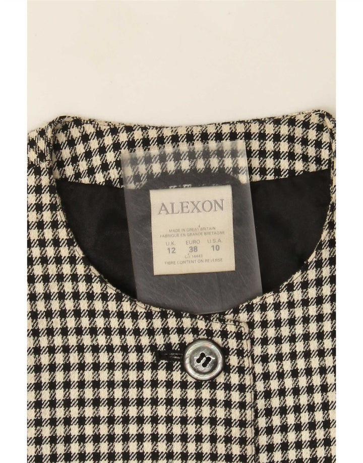 ALEXON Womens Loose Fit Overcoat UK 12 Medium Black Houndstooth Polyester