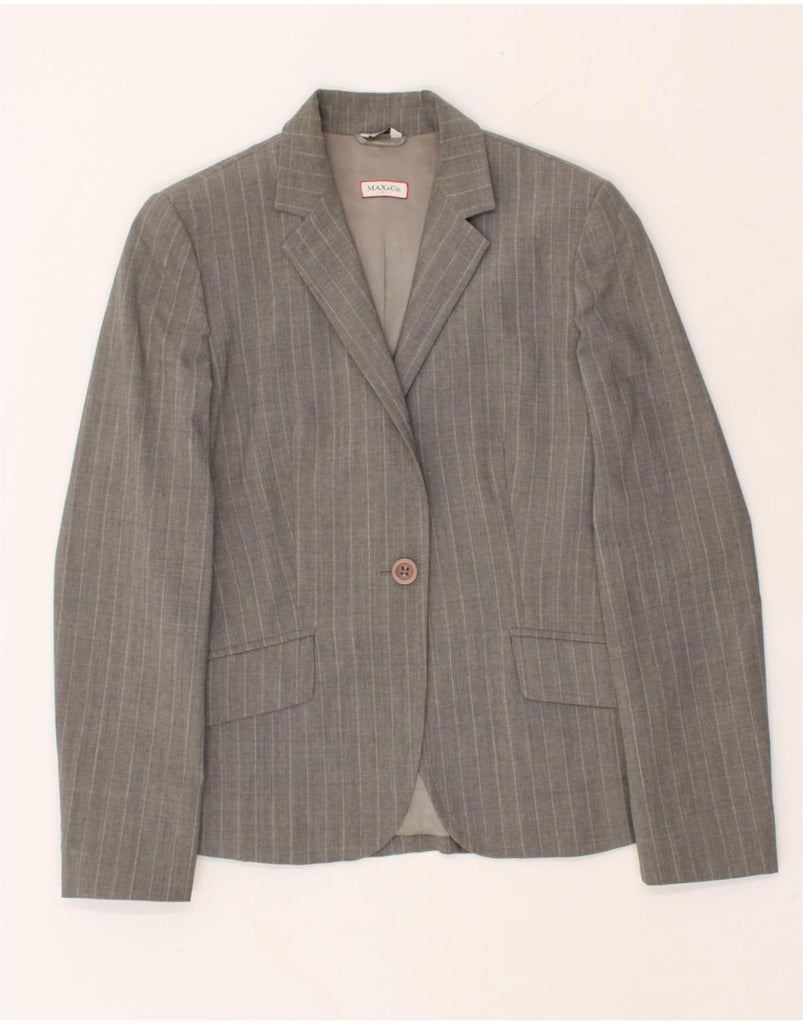 MAX & CO. Womens 1 Button Blazer Jacket UK 10 Small Grey Striped | Vintage Max & Co. | Thrift | Second-Hand Max & Co. | Used Clothing | Messina Hembry 