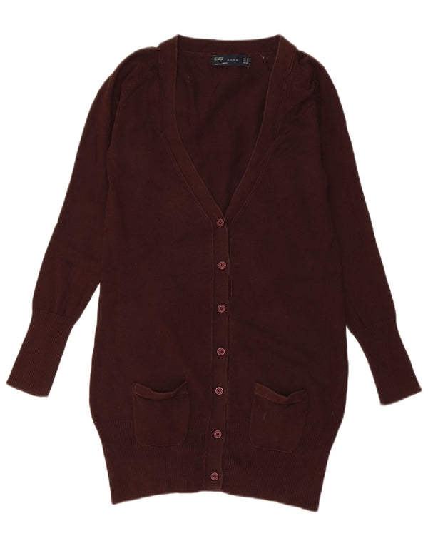 Zara Womens Longline Cardigan Sweater UK 10 Small Brown Cotton