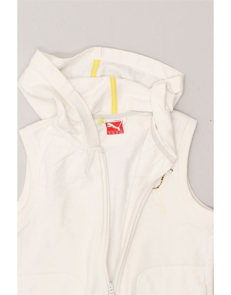 PUMA Girls Sleeveless Zip Hoodie Sweater 9-10 Years White Cotton | Vintage Puma | Thrift | Second-Hand Puma | Used Clothing | Messina Hembry 