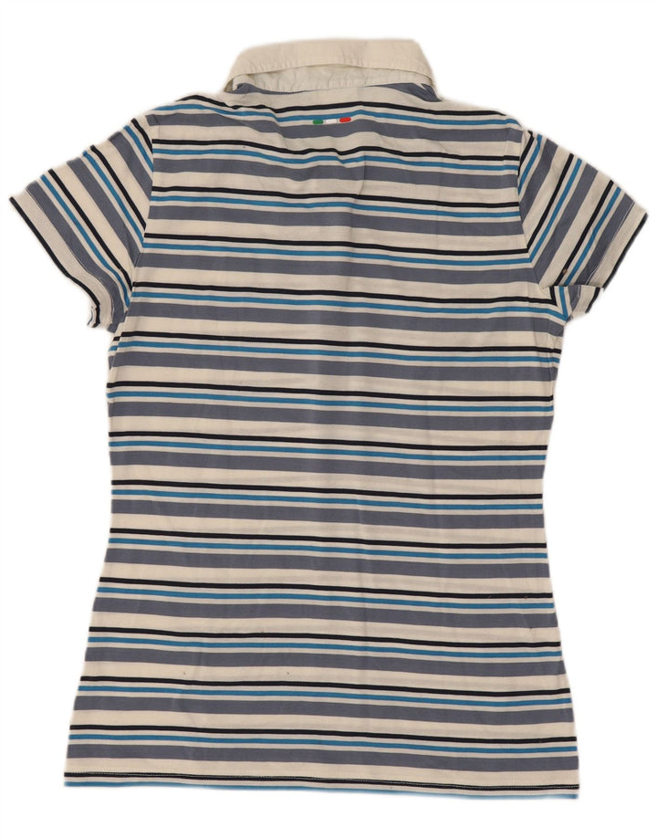 Fila Womens Polo Shirt UK 12 Medium Blue Striped