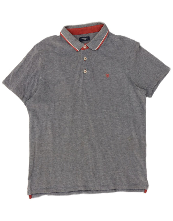 Jack & Jones Mens Polo Shirt Large Grey Flecked Cotton