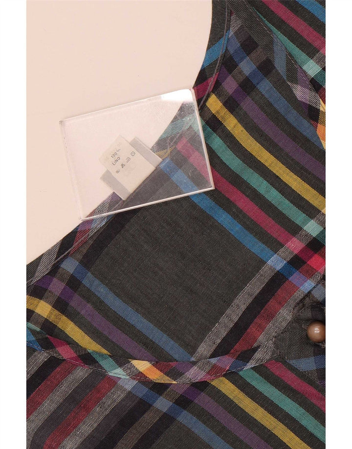 Andrea Mare Womens Sleeveless Blouse Top IT 42 Medium Grey Plaid Linen