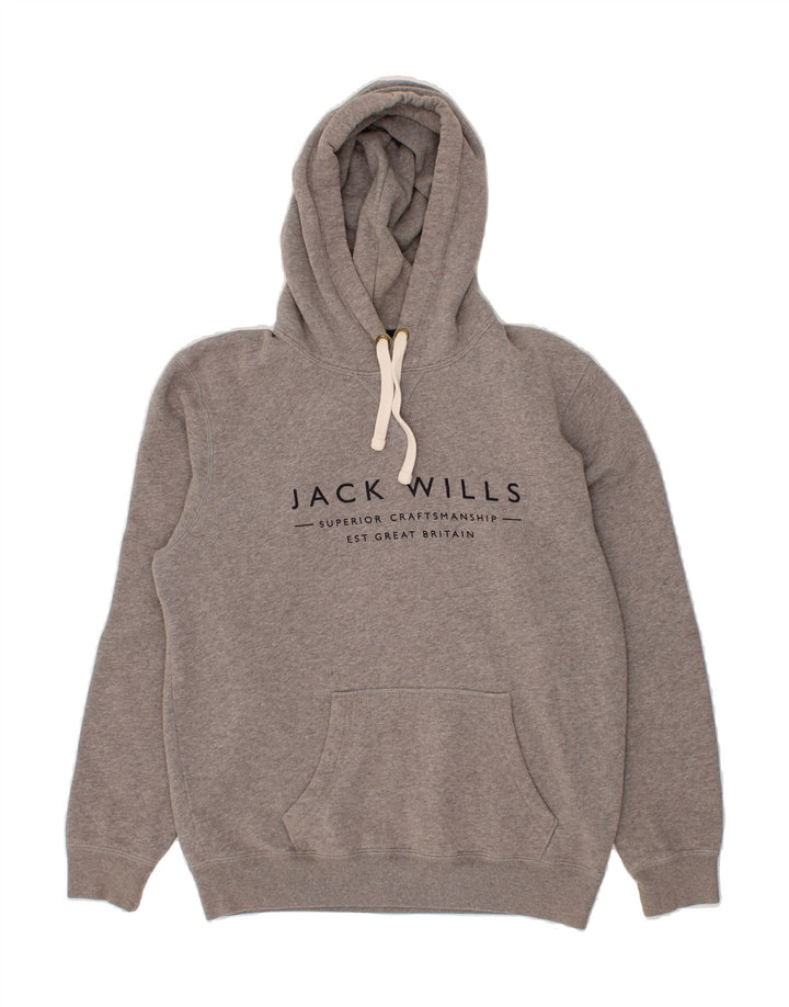 JACK WILLS Mens Graphic Hoodie Jumper Small Grey Cotton Vintage Jack Wills and Second-Hand Jack Wills from Messina Hembry 