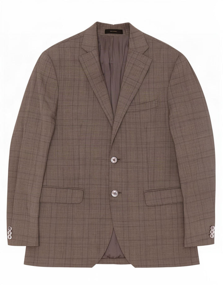 Massimo Dutti Mens 2 Button Blazer Jacket EU 46 Small Grey Houndstooth Wool