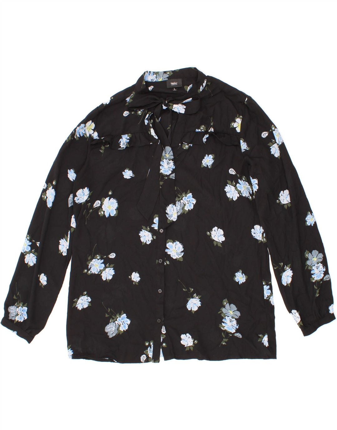 MOSSIMO Womens Front Tie Shirt Blouse UK 16 Large Black Floral Polyester Vintage Mossimo and Second-Hand Mossimo from Messina Hembry 