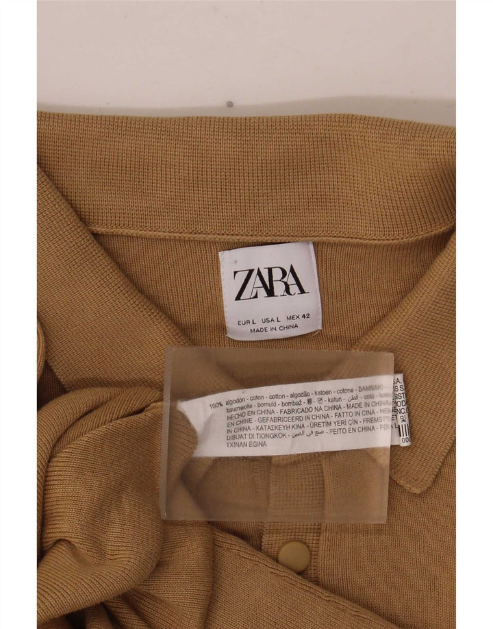 Zara Mens Polo Neck Jumper Sweater Large Beige Cotton