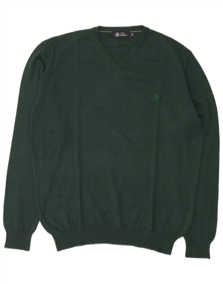 Dack's Mens V-Neck Jumper Sweater XL Green Wool