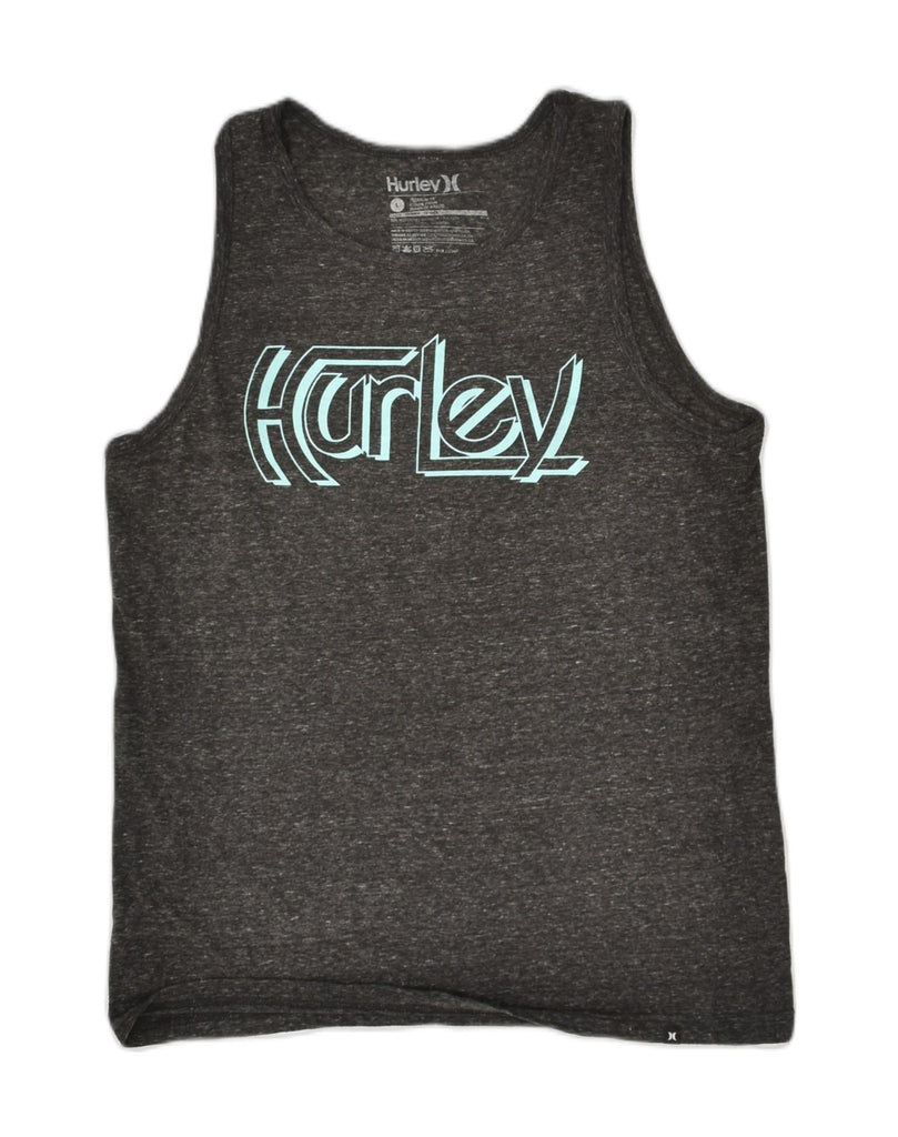 HURLEY Womens Premium Fit Graphic Vest Top UK 16 Large Grey Polyester | Vintage Hurley | Thrift | Second-Hand Hurley | Used Clothing | Messina Hembry 