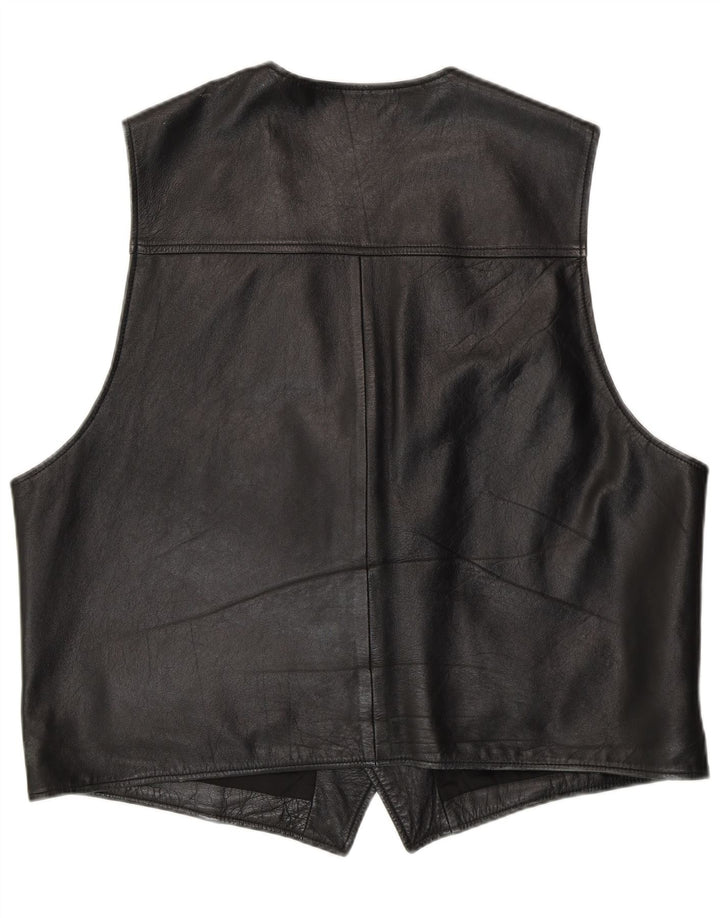 C&A Mens Leather Waistcoat XL Black Leather