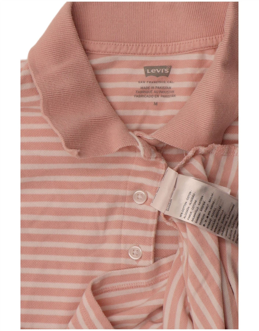 Levi's Womens Polo Shirt UK 12 Medium Pink Striped Cotton