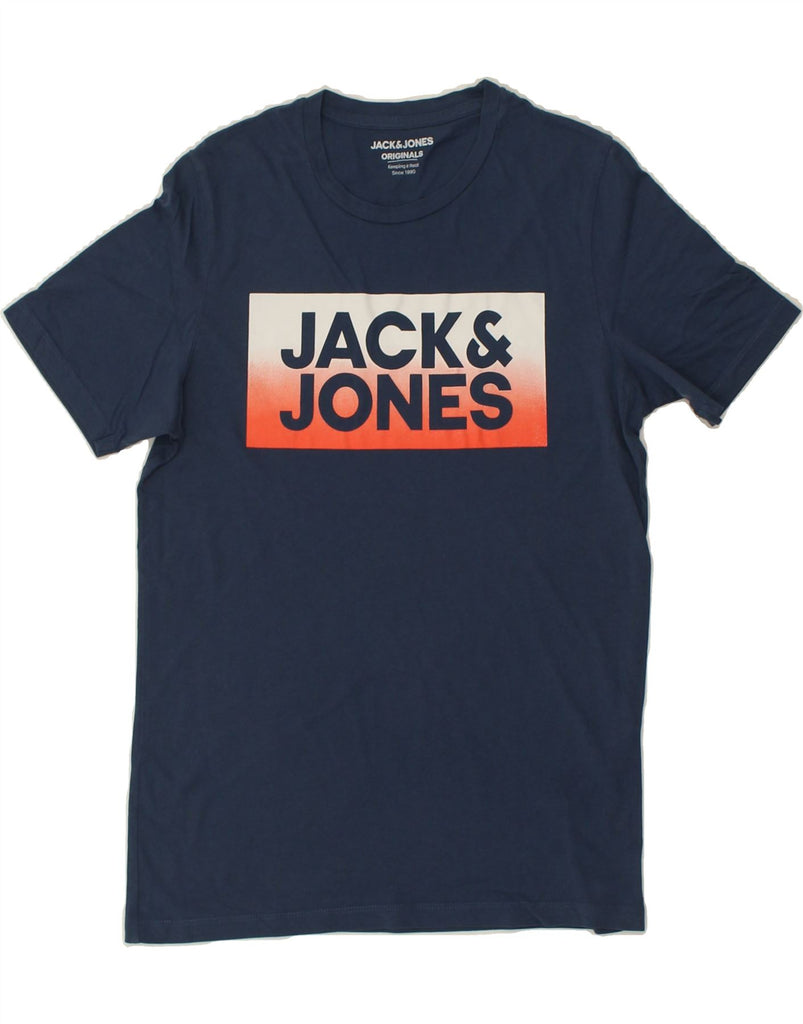 JACK & JONES Mens Graphic T-Shirt Top Small Navy Blue Cotton | Vintage Jack & Jones | Thrift | Second-Hand Jack & Jones | Used Clothing | Messina Hembry 