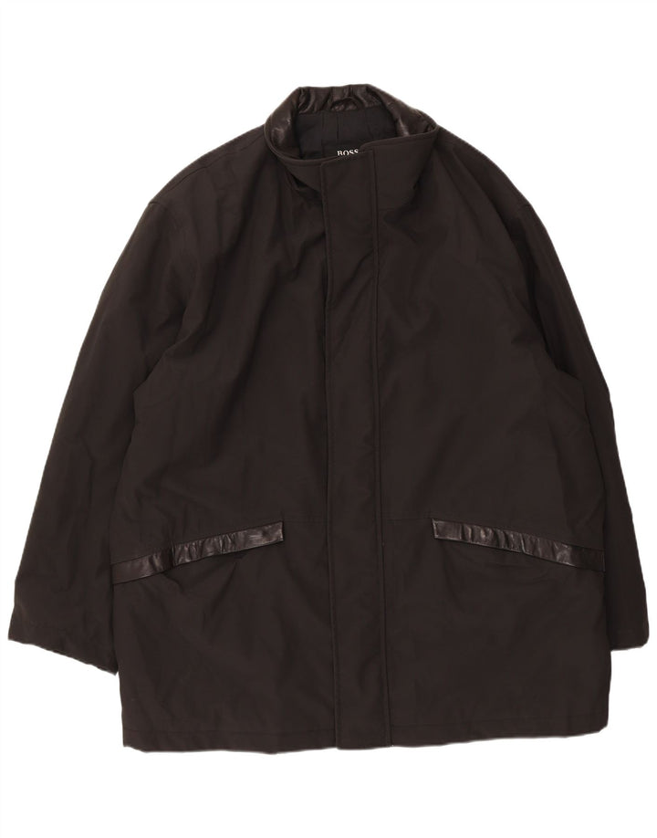 Hugo Boss Mens Overcoat EU 52 XL Black Polychlorid