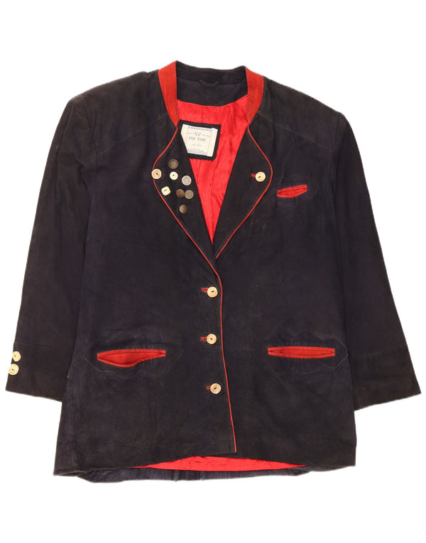 Vintage Womens Oversized 3 Button Blazer Jacket EU 42 Large Navy Blue