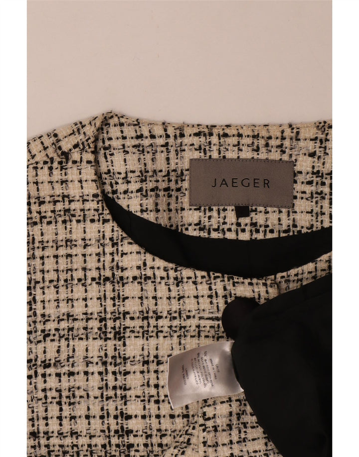 Jaeger Womens 4 Button 3/4 Sleeve Blazer Jacket UK 16 Large Beige Check