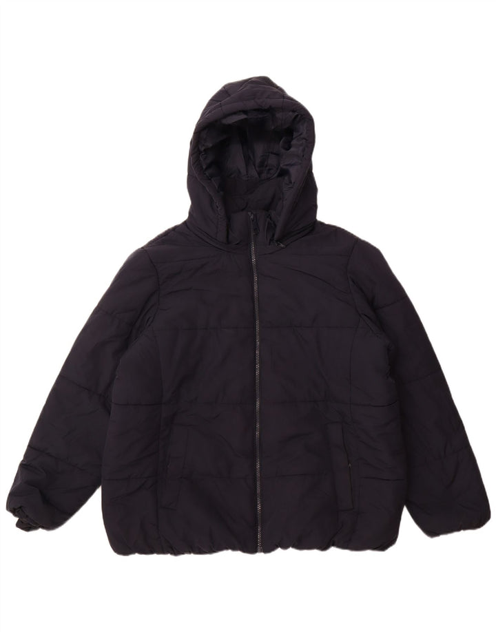 Marks & Spencer Womens Hooded Padded Jacket UK 18 XL Navy Blue Polyester