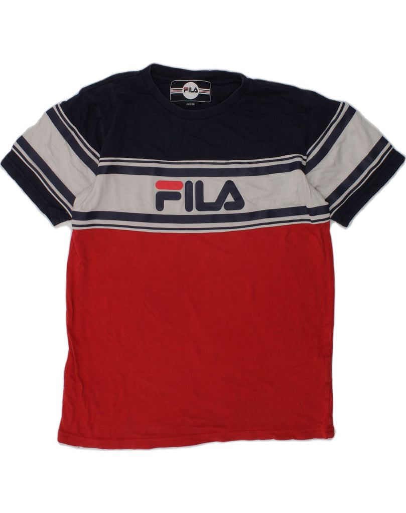 FILA Boys T-Shirt Top 13-14 Years Red Colourblock Cotton | Vintage Fila | Thrift | Second-Hand Fila | Used Clothing | Messina Hembry 