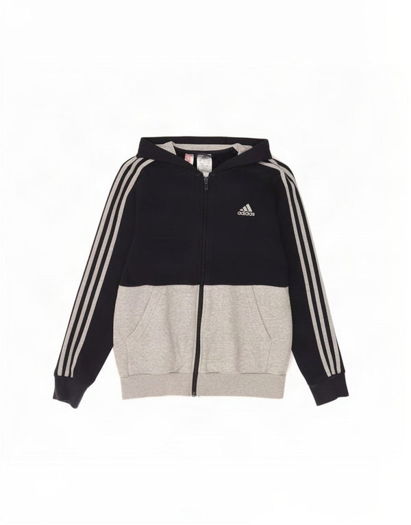 Adidas Boys Zip Hoodie Sweater 13-14 Years Grey Cotton