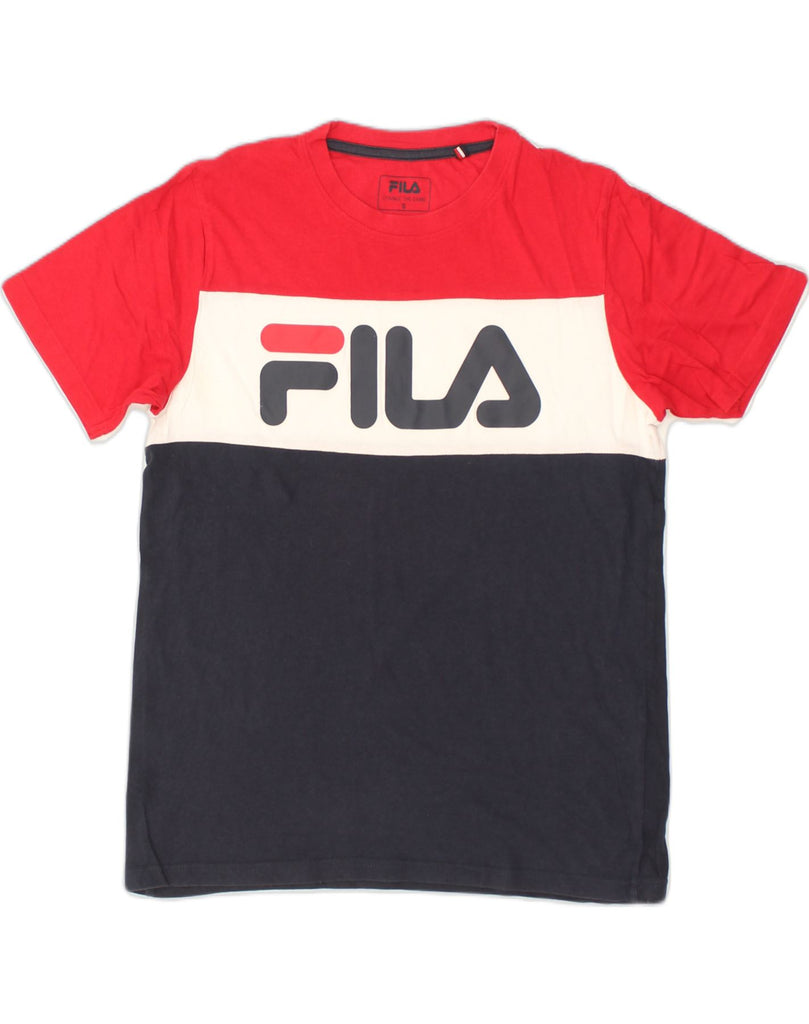 FILA Mens Graphic T-Shirt Top Small Red Colourblock Cotton | Vintage Fila | Thrift | Second-Hand Fila | Used Clothing | Messina Hembry 