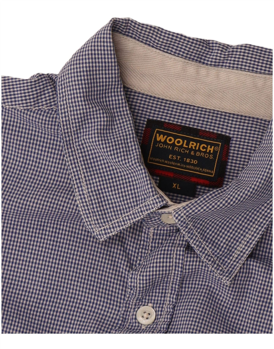 WOOLRICH Mens Short Sleeve Shirt XL Navy Blue Gingham