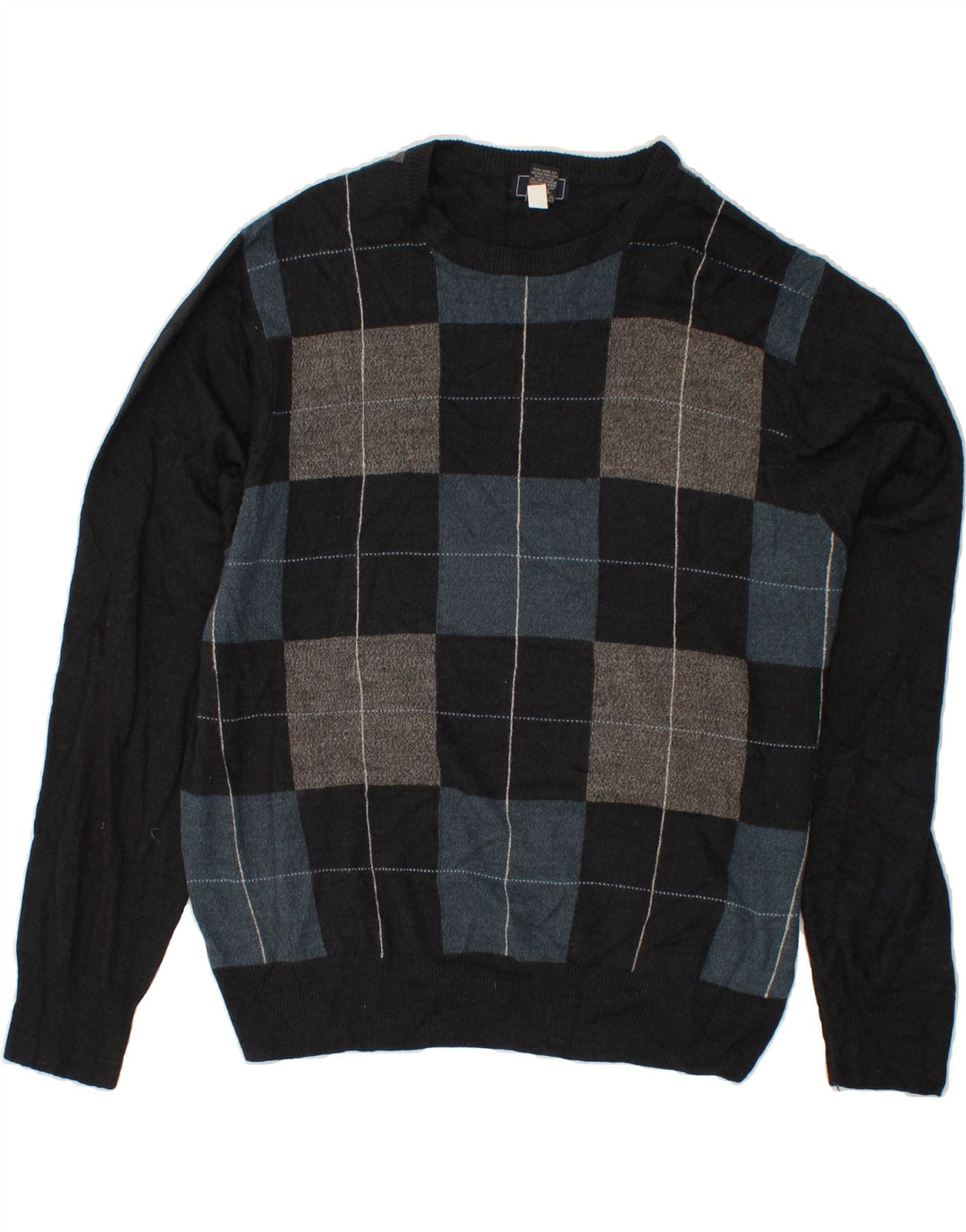 DOCKERS Mens Crew Neck Jumper Sweater 2XL Grey Patchwork Acrylic