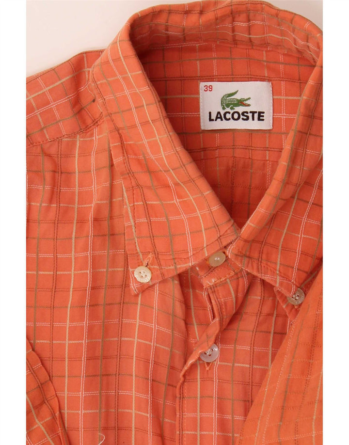 Lacoste Mens Shirt Size 39 Medium Orange Check Cotton