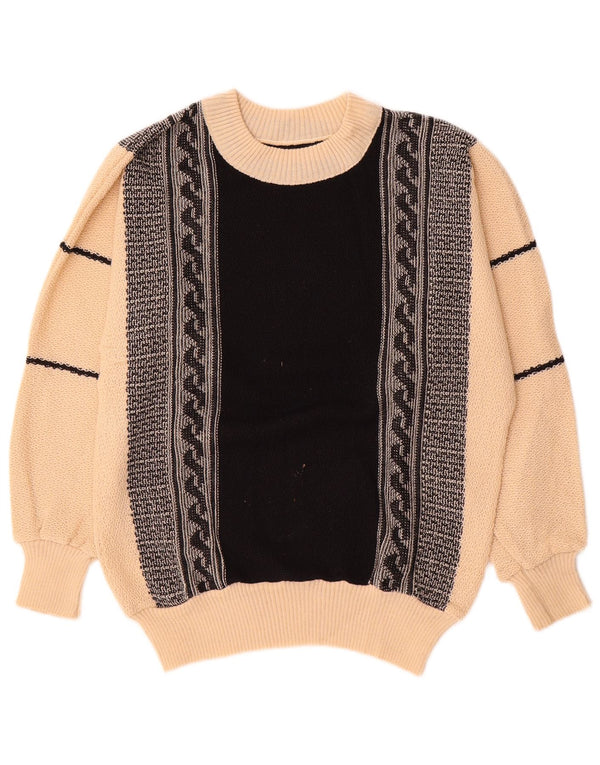 Vintage Womens Boat Neck Jumper Sweater UK 16 Large Beige Colourblock