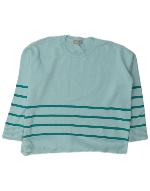 Hobbs Womens Crew Neck Jumper Sweater UK 18 XL Turquoise Striped Cotton