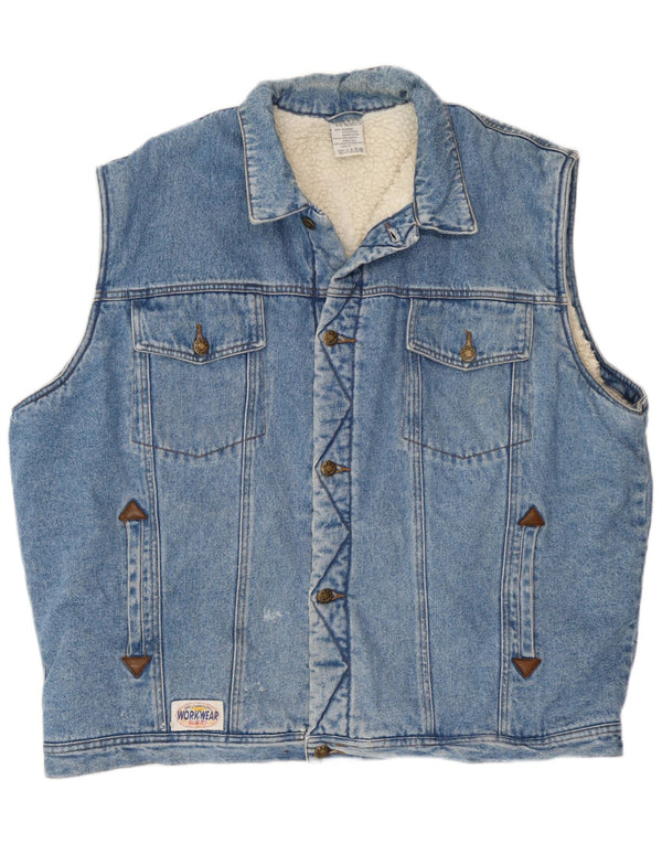 Vintage Mens Worker Wear Sherpa Denim Gilet UK 46/48 3XL Blue Cotton