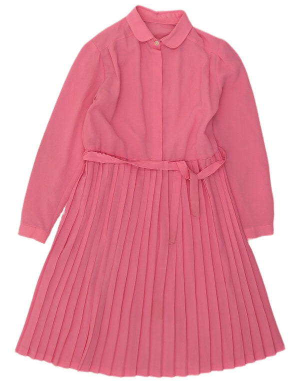 Vintage Womens Long Sleeve A-Line Dress UK 10 Small Pink