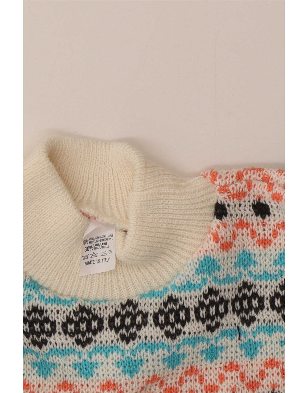 Vintage Mens Turtle Neck Jumper Sweater Medium Multicoloured Fair Isle