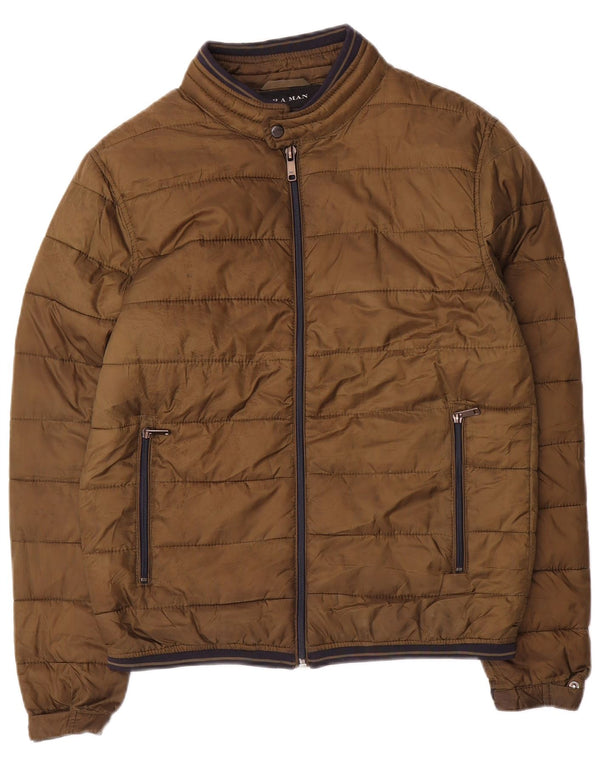 Zara Mens Padded Jacket UK 38 Medium Brown Polyester