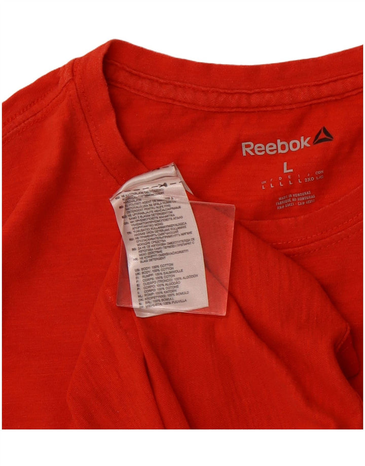 REEBOK Mens Graphic T-Shirt Top Large Orange Cotton