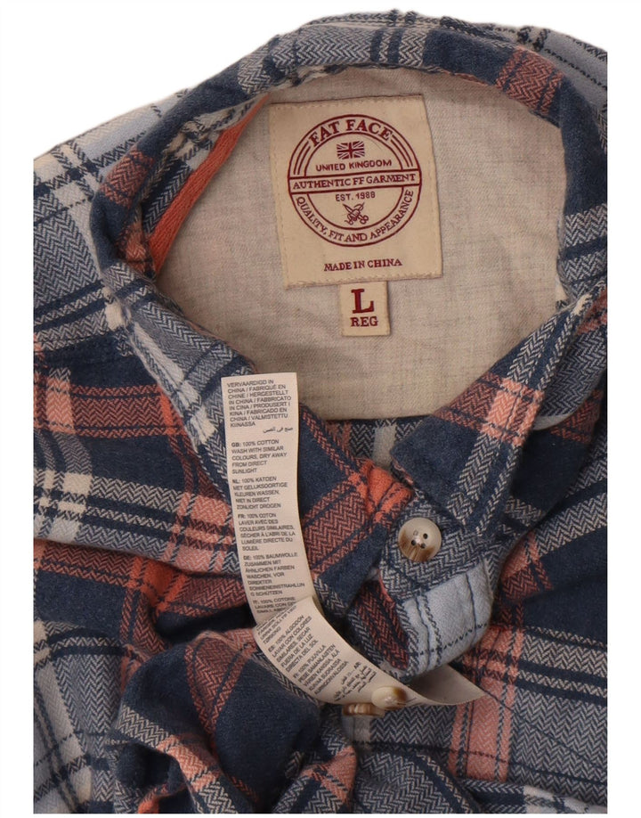 Fat Face Mens Flannel Shirt Large Navy Blue Check Cotton