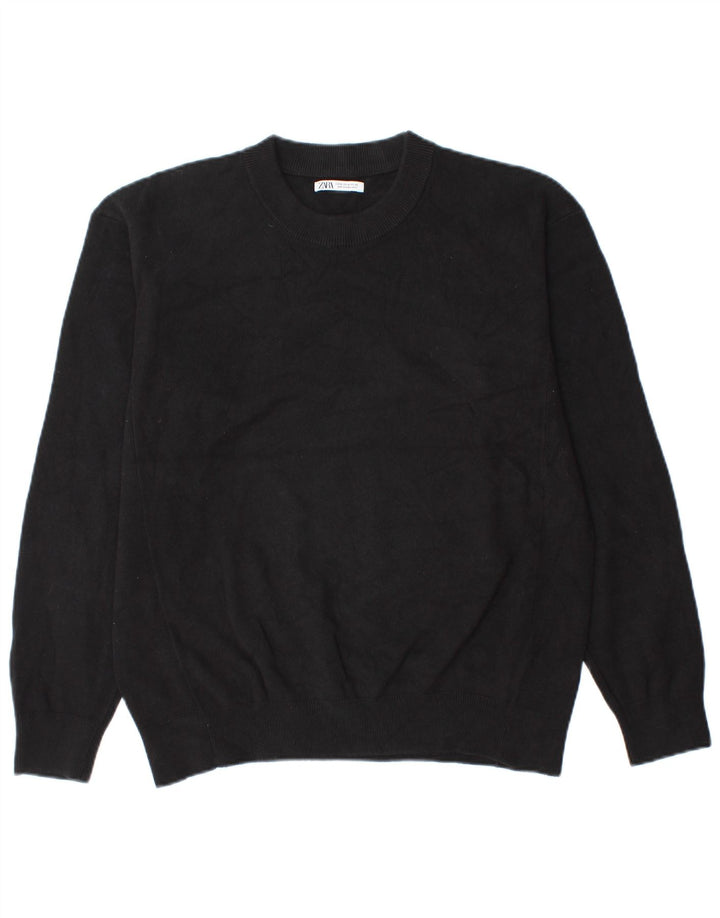 Zara Mens Crew Neck Jumper Sweater Medium Black Cotton