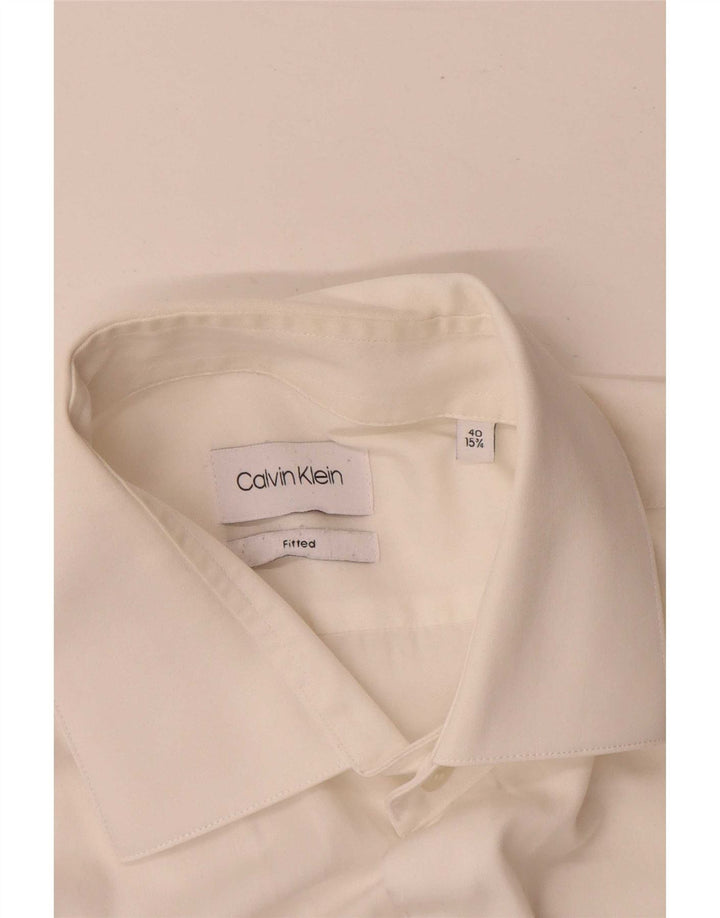 Calvin Klein Jeans Mens Fitted Shirt Size 40 15 3/4 Medium White Classic