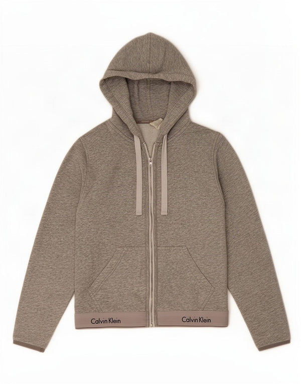 Calvin Klein Womens Graphic Zip Hoodie Sweater UK 10 Small Grey Flecked