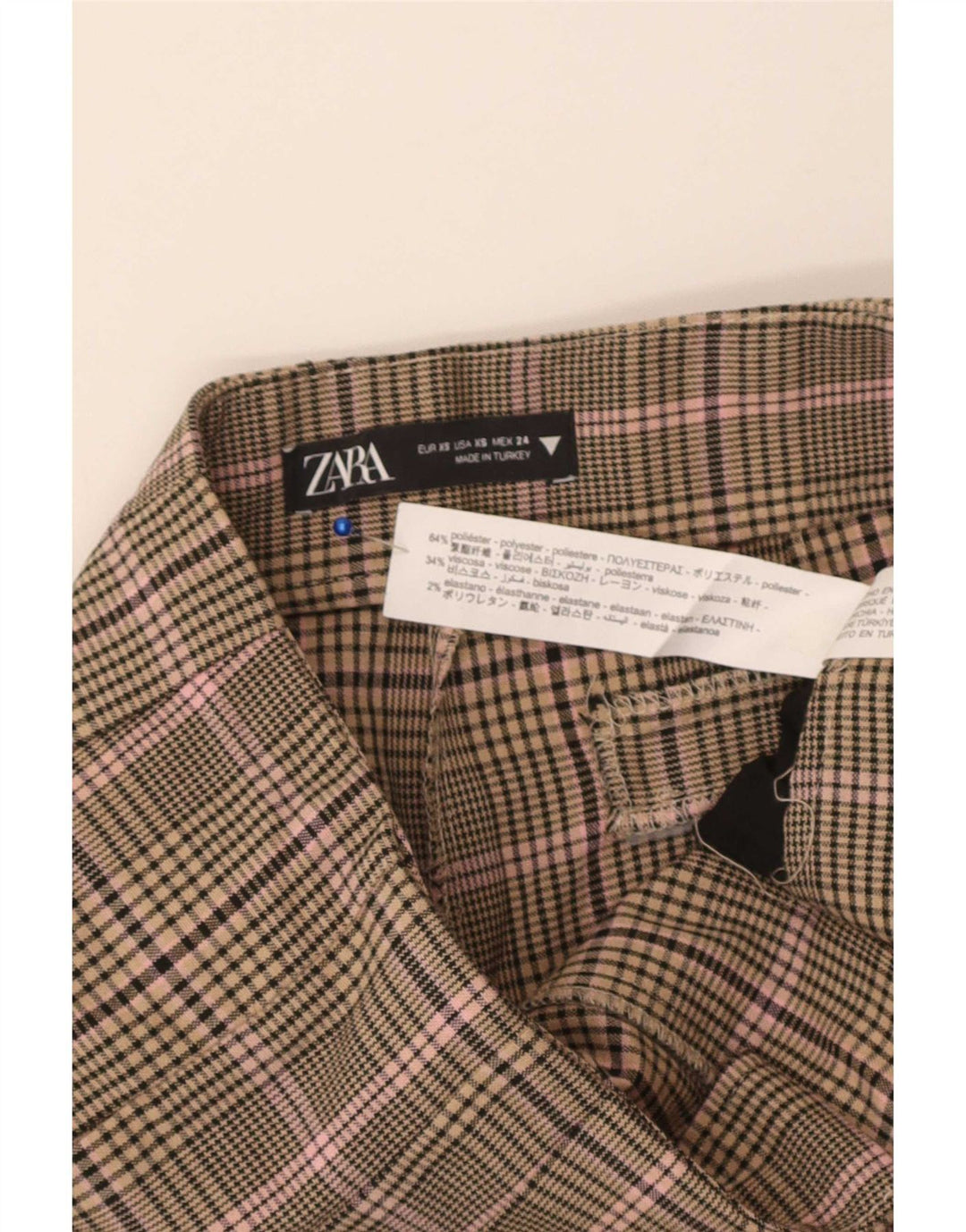 Zara Womens Pegged Casual Trousers XS W24 L30 Beige Check Polyester