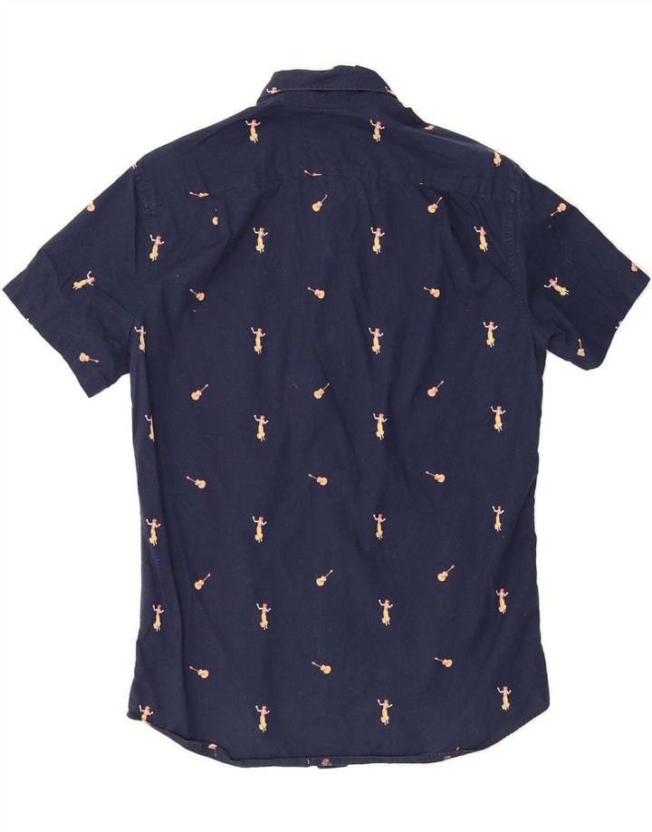 J. CREW Mens Abstract Pattern Short Sleeve Shirt Small Navy Blue Cotton Vintage J. Crew and Second-Hand J. Crew from Messina Hembry 