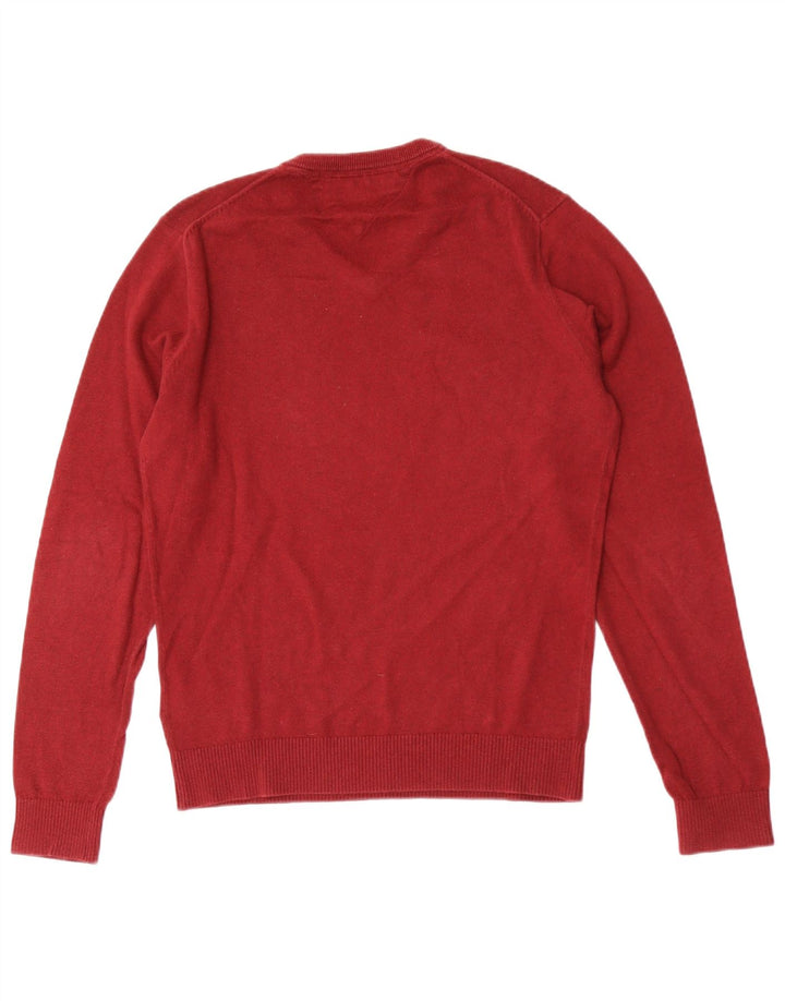 Tommy Hilfiger Mens V-Neck Jumper Sweater Small Red Cotton