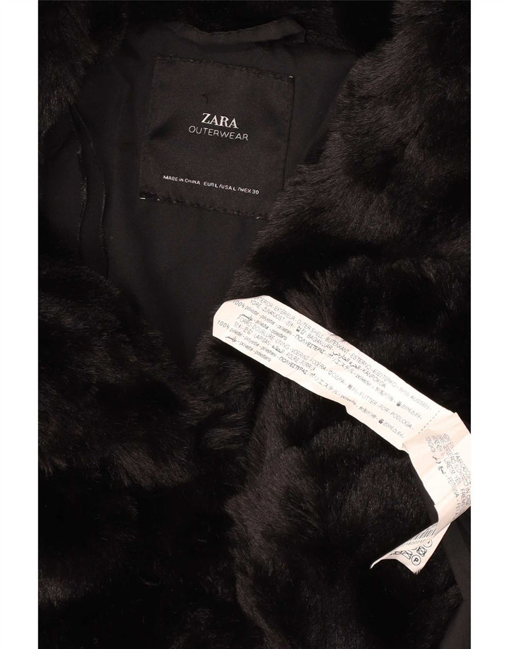 Zara Womens Faux Fur Jacket UK 14 Large Black Polyester
