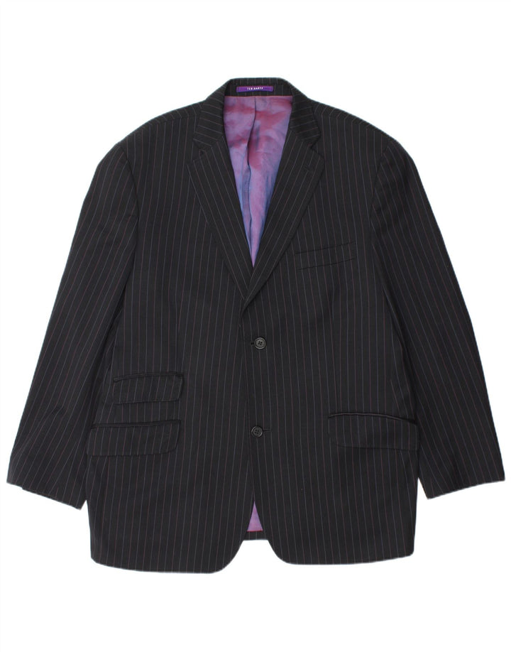 TED BAKER Mens 2 Button Blazer Jacket UK 44 2XL Black Pinstripe Wool