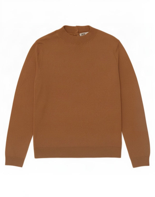 Zara Womens Turtle Neck Jumper Sweater UK 10 Small Brown Modal