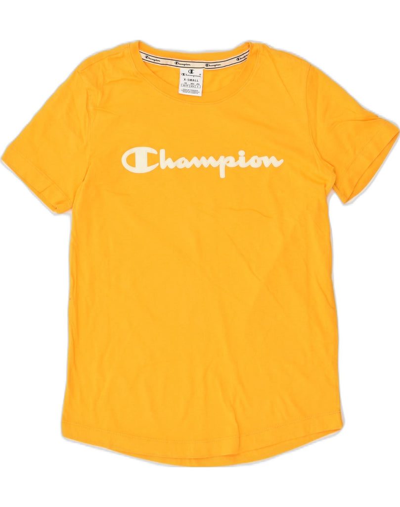 CHAMPION Womens Graphic T-Shirt Top UK 6 XS Orange Cotton | Vintage Champion | Thrift | Second-Hand Champion | Used Clothing | Messina Hembry 