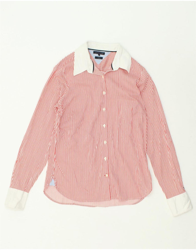 TOMMY HILFIGER Womens Stretch Shirt US 8 Medium Red Pinstripe | Vintage Tommy Hilfiger | Thrift | Second-Hand Tommy Hilfiger | Used Clothing | Messina Hembry 