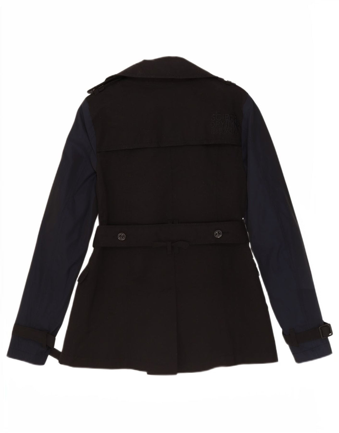 Superdry Womens Trench Coat UK 10 Small Black Colourblock Cotton
